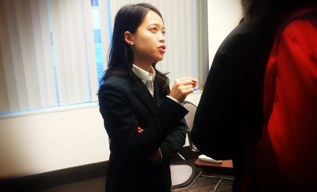 Shu Yi Chu, Sustainability Manager at The Works Design in Toronto, speaks at Metro Hall in Toronto.