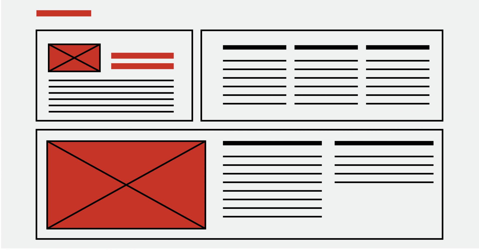 A website wireframe in red and black.
