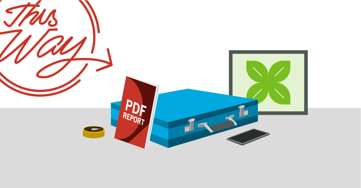 An illustration summarizes the major points of the article, showing a PDF report, a briefcase and a mobile phone.