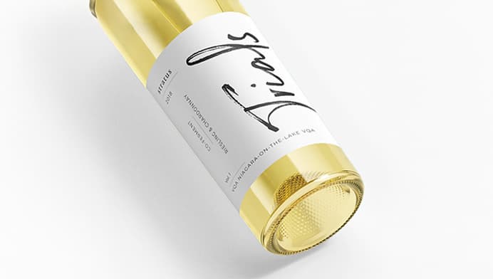 Close-up of a bottle of Stratus Vineyards’ Trials white wine.