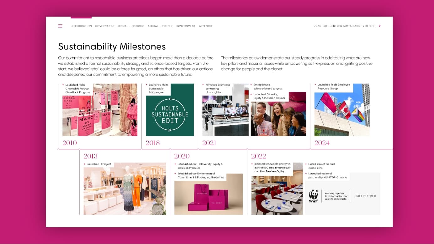 Page 9 of Holt Renfrew’s 2024 Sustainability Report.