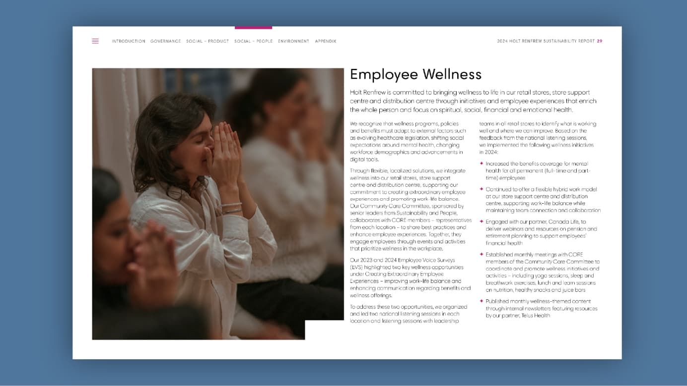 Page 29 of Holt Renfrew’s 2024 Sustainability Report.