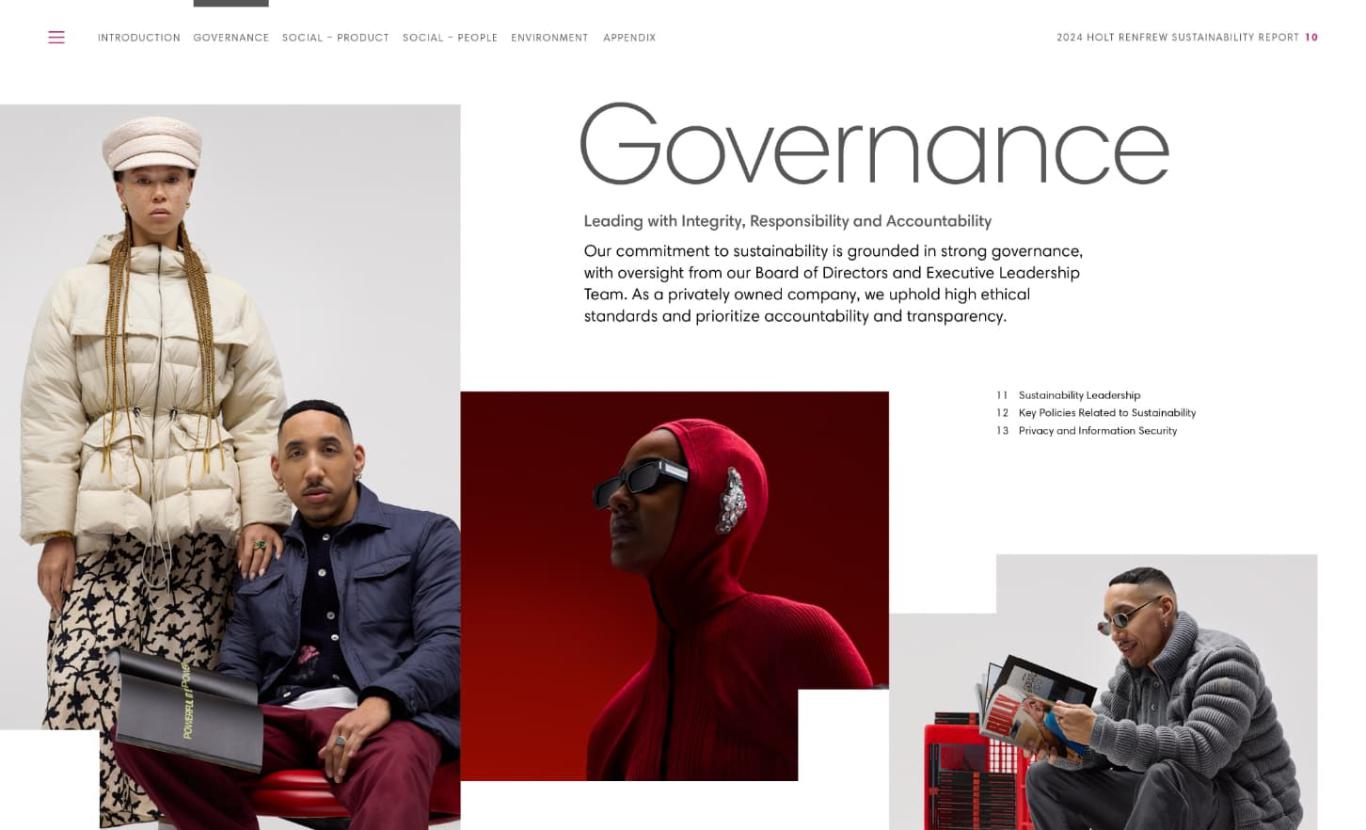 Page 10 from Holt Renfrew’s 2024 Sustainability Report.