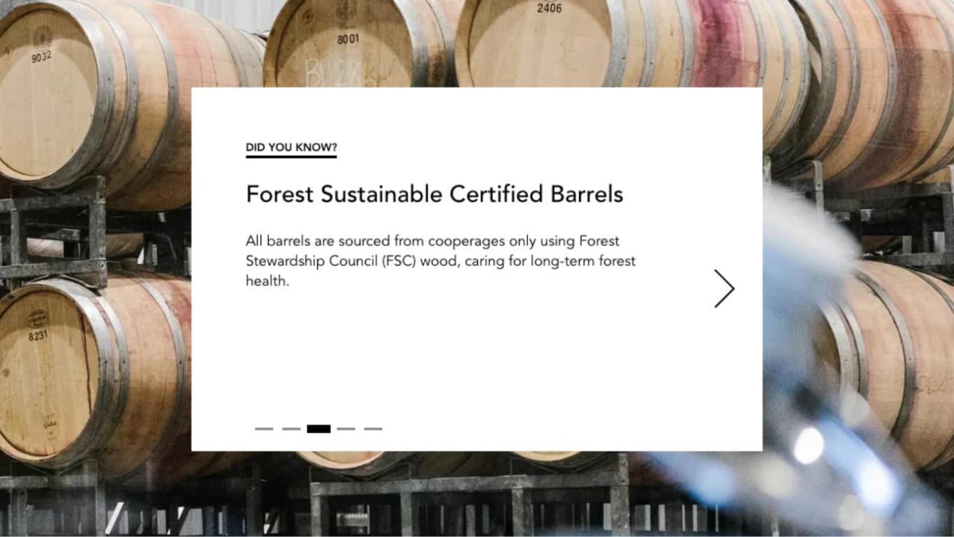 Screenshot from the Stratus website showing a “Did you know?” page about Forest Sustainable Certified Barrels.